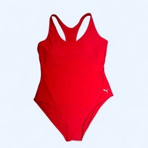 Puma Red Racerback One-Piece Swimsuit with Small Logo
